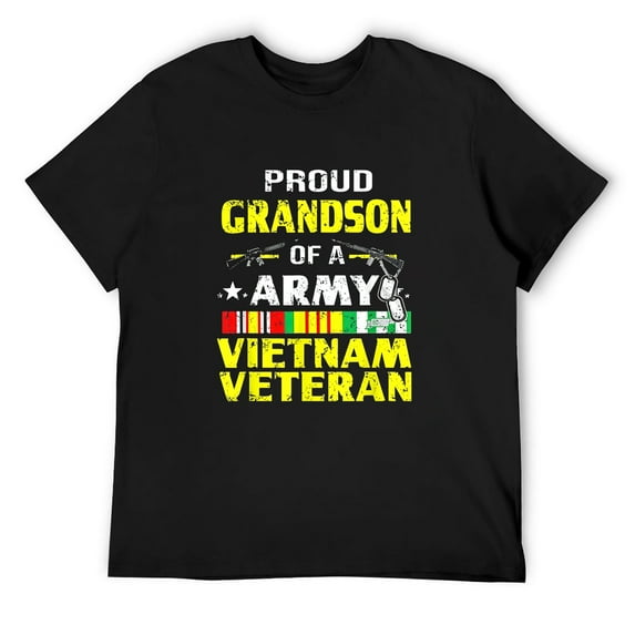 Mens Proud Grandson Of A Army Vietnam Veteran T shirt Black 3X-Large