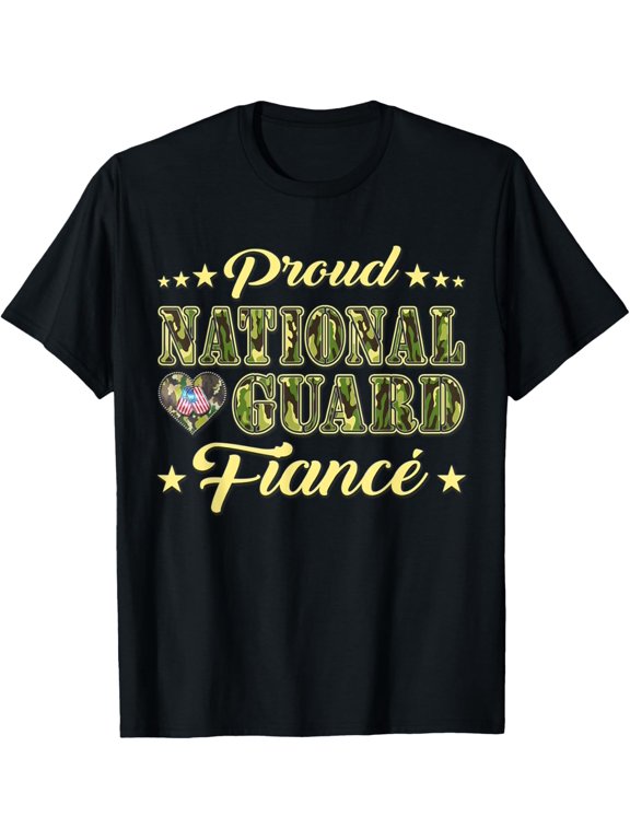 Mens Proud National Guard Fiance Dog Tags Heart Military Lover T-Shirt