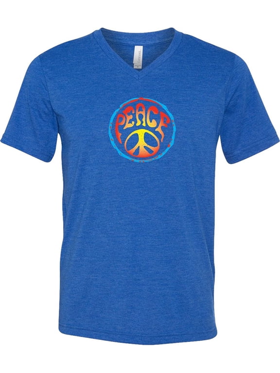 Mens Psychedelic Peace V-neck Tee - Royal, XL