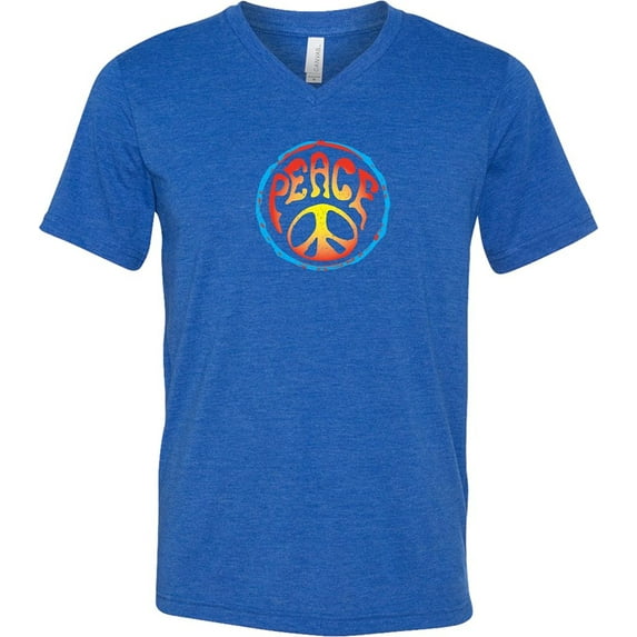 Mens Psychedelic Peace V-neck Yoga Tee - Royal, Small