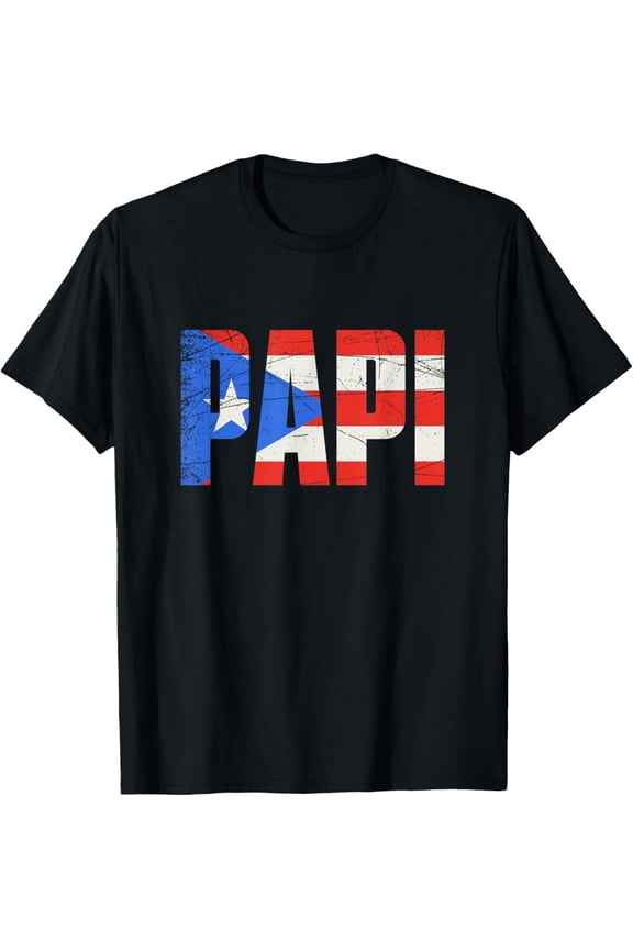 Mens Puerto Rico Papi, Puerto Rican Flag T-ShirtMen and women, Black T-shirt, size: Extra large