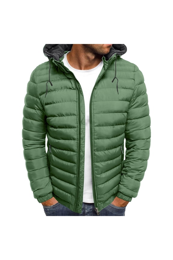 Mens Puffer Coats with Pockets, Men's Puffer Jacket Heavyweight Quilted Parka Mens Jacket with Hood Weather Resistant Ski Winter Jackets for Men S-3XL
