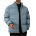 thumbnail image 1 of Mens Puffer Down Coat Stand Collar Winter Casual Warm Full Zip Jackets with Pockets Cotton Padded Outerwear (3XL, Blue), 1 of 5