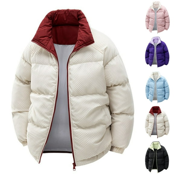 Mens Puffer Jacket Men's Solid Color Thickened Velvet Warm Long Sleeved Stand Up Collar Zipper Cardigan Jacket