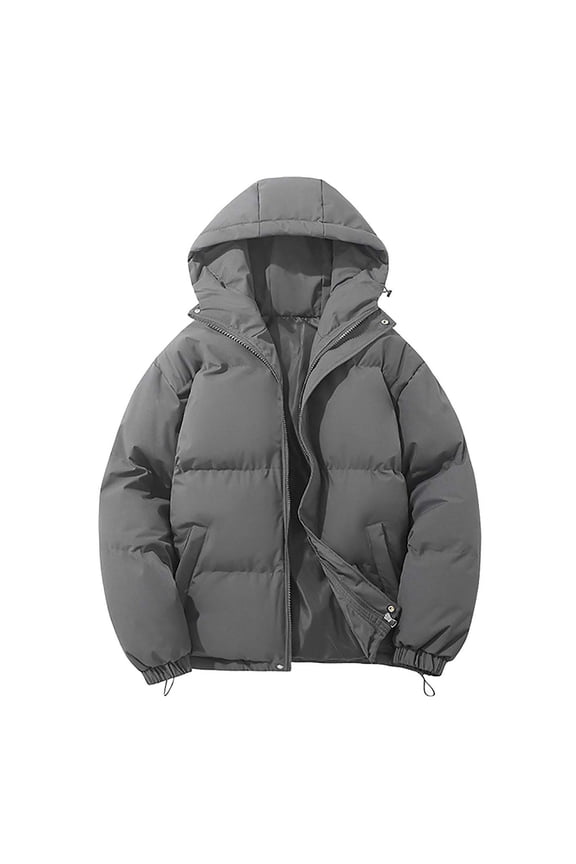 Mens Puffer Jacket Outdoor Hooded Puffer Jacket Long Sleeve Zip Up Down Jacket Fall Winter Warm Parka Padded Outwear Plus Size Jackets Dark Gray L