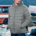 thumbnail image 1 of Mens Puffer Jacket Packable Lightweight Winter Warm Hooded Coat Quilted Windproof Travel Outerwear with Pockets New Oversized Jacket for Men Gray L, 1 of 9