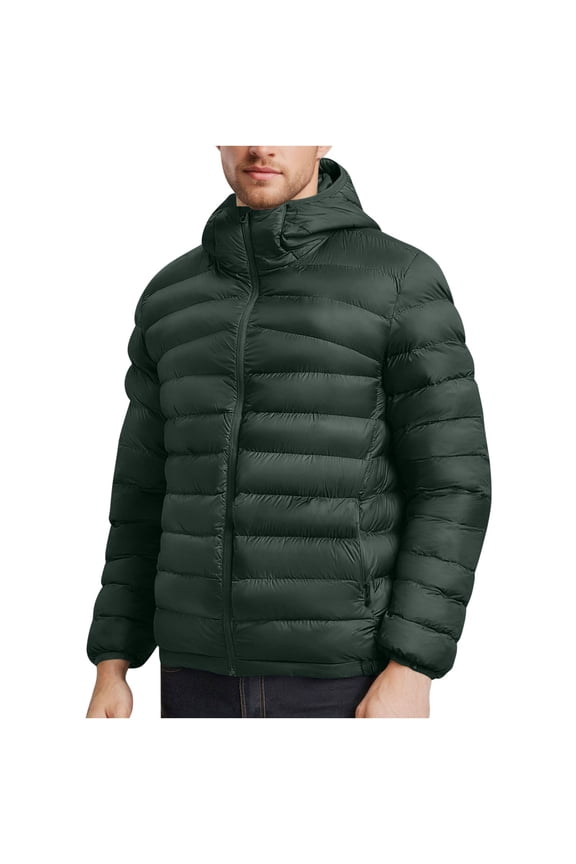 Mens Puffer Jacket Packable Winter Coats Lightweight Down Jacket Long Sleeve Windbreaker Outerwear with Pockets