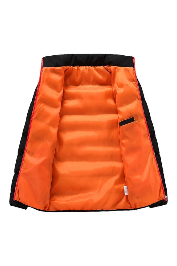 Mens Puffer Jacket Padded Zip Down Jacket Color Block Winter Warm Bubble Coat Stand Collar Packable Quilted Jackets Orange 5XL