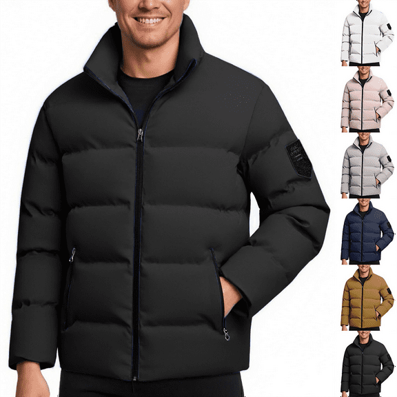 Mens Puffer Jacket Plus Size Lightweight Warm Quilted Coats Water Resistant Bubble Jacket Insulated Winter Coat for Outdoor Casual,Black,XXL