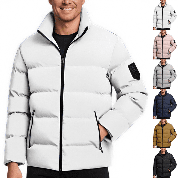 Mens Puffer Jacket Plus Size Lightweight Warm Quilted Coats Water Resistant Bubble Jacket Insulated Winter Coat for Outdoor Casual,White,L