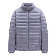 Mens Puffer Jacket Relaxed Fit Solid Color Down Jackets Zip Up Long Sleeve Hooded Puffer Jacket Winter Warm Mens Jackets Grey XXL