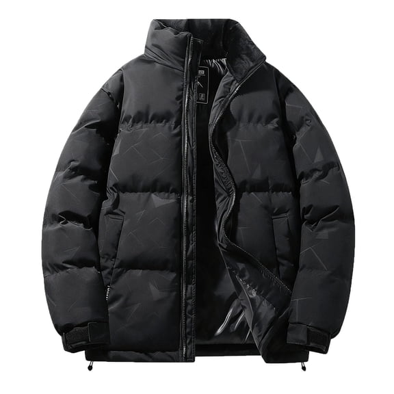 Mens Puffer Jacket Thickened Winter Coat Warm Hooded Stand Collar Color Block Zip Up Down Filled Ski Bubble Coat