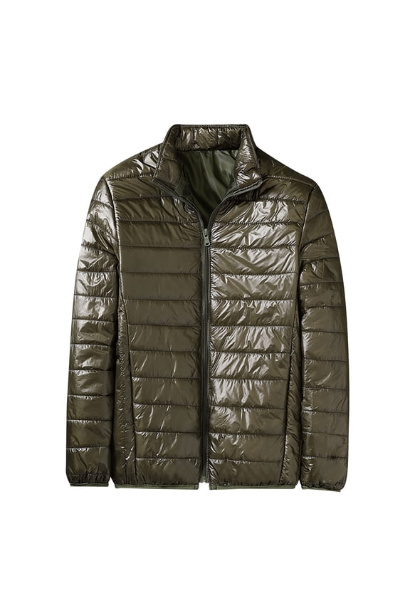 Mens Puffer Jacket Windproof Lightweight Winter Jackets Warm Zip Up Coats Packable Quilted Down Jacket with Pockets Stand Collar Solid