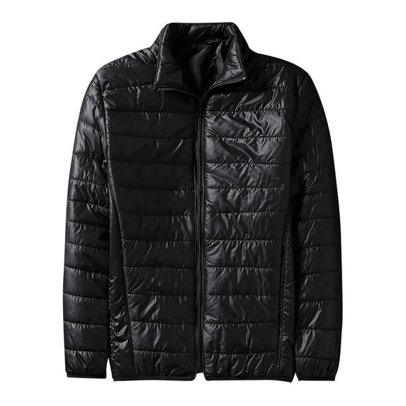 Mens Puffer Jacket Windproof Lightweight Winter Jackets Warm Zip Up Coats Packable Quilted Down Jacket with Pockets Stand Collar Solid