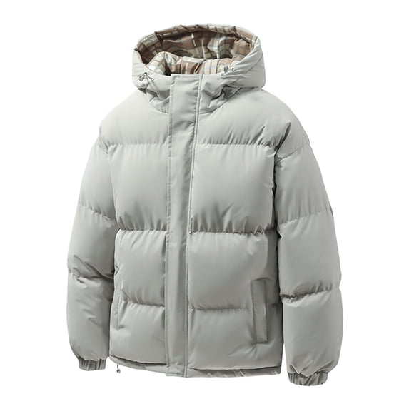Mens Puffer Jacket Windproof Zip Up Down Jacket Winter Warm Thickened With Hood Outdoor Thermal Cold Weather Baggy Down Outerwear Mens Jackets Light Gray XXL