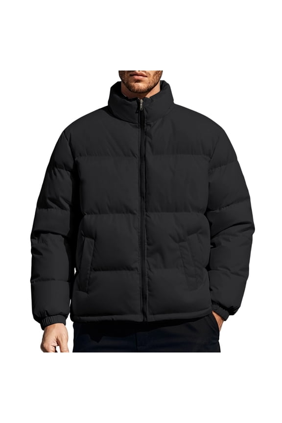Mens Puffer Jacket Winter Coats Hood less Quilted Down Jackets Black L