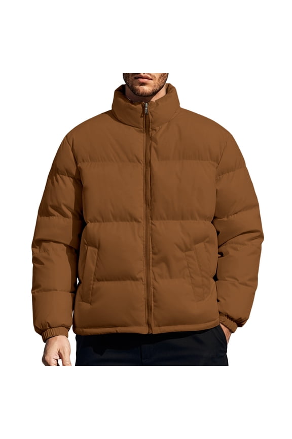 Mens Puffer Jacket Winter Coats Hood less Quilted Down Jackets Coffee XXXL