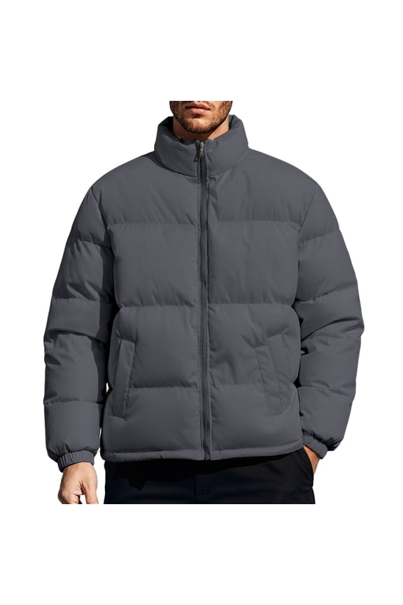 Mens Puffer Jacket Winter Coats Hood less Quilted Down Jackets Dark Gray XXXL