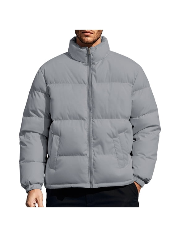 Mens Puffer Jacket Winter Coats Hood less Quilted Down Jackets Grey M