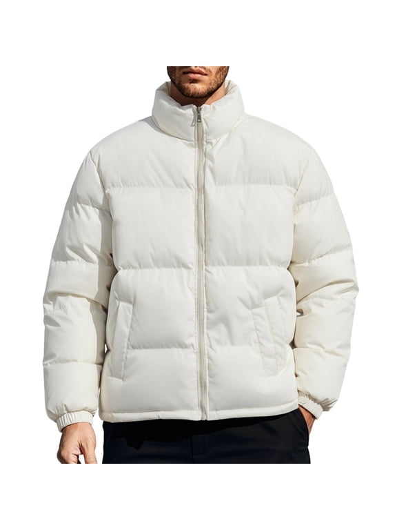 Mens Puffer Jacket Winter Coats Hood less Quilted Down Jackets White M