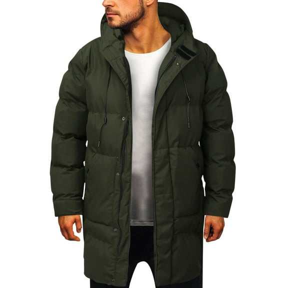 Mens Puffer Jacket Winter Warm Down Jacket Hooded Long Sleeve Zip Up Plush Baggy Down Outerwear Relaxed Fit Winter Jackets for Men Green XXXXXXXXL