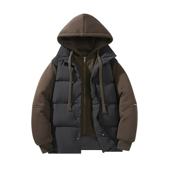 Mens Puffer Jacket Winter Warm Hooded Thicken Puffer Jacket Zip Up Relaxed Fit Down Jacket Baggy Down Outerwear Plus Size Jackets Black M