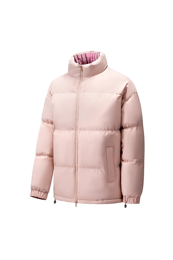 Mens Puffer Jackets Casual Warm Long Sleeve Zip Up Jacket Plaid Stand Up Collar Outwear Down Coats Green 2XL