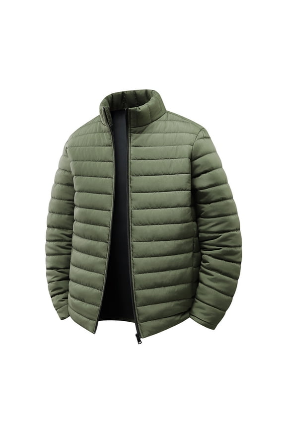 Mens Puffer Jackets Stand Collar Jacket Long Sleeve Winter Coat Casual Warm Outerwear With Zip Pockets Black 2XL
