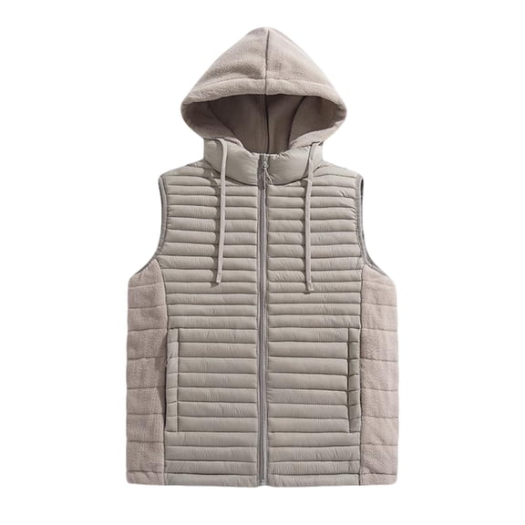 Mens Puffer Vest Outerwear Coats Winter Warm Down Puffy Vests Lightweight Sleeveless Padded Jacket with Sherpa Hooded Khaki XL