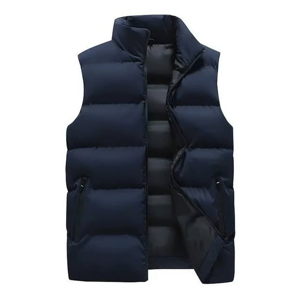 Mens Puffer Vest Quilted Outerwear Winter Warm Down Puffy Vests Lightweight Casual Padded Jacket Navy 4XL