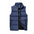 thumbnail image 1 of Mens Puffer Vest Quilted Down Sleeveless Down Vest Stand Collar Solid Color Down Jacket Winter Warm Puffy Casual Full Zipper Streetwear for Work Travel Outdoor,Blue 4XL, 1 of 3