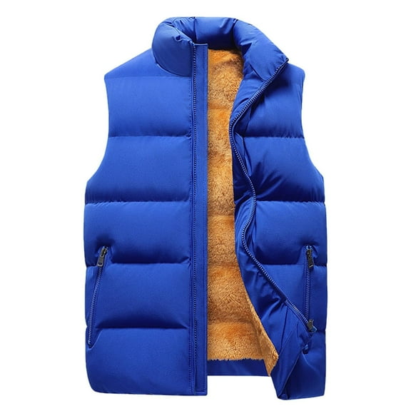 Mens Puffer Vest Quilted Sleeveless Vest Stand Collar Solid Color Vest Jacket Winter Warm Puffy Casual Zip Up Jacket Outerwear for Hiking Golf Outdoor,Blue M