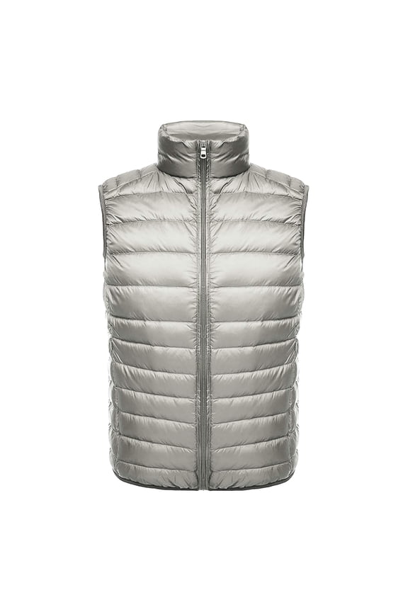 Mens Puffer Vest Quilted Sleeveless Down Vest Stand Collar Solid Color Vest Jacket Winter Warm Puffy Zipper Jacket Outerwear for Running Golf Outdoor,Gray XL