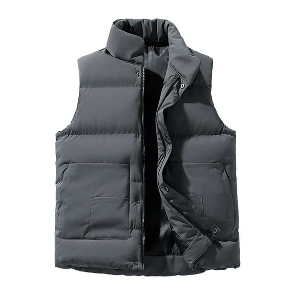 Mens Puffer Vest Zip-Up Stand Collar Quilted Puffy Jacket Vest Cotton Padded Windproof Sleeveless Winter Coat Gray, 4XL