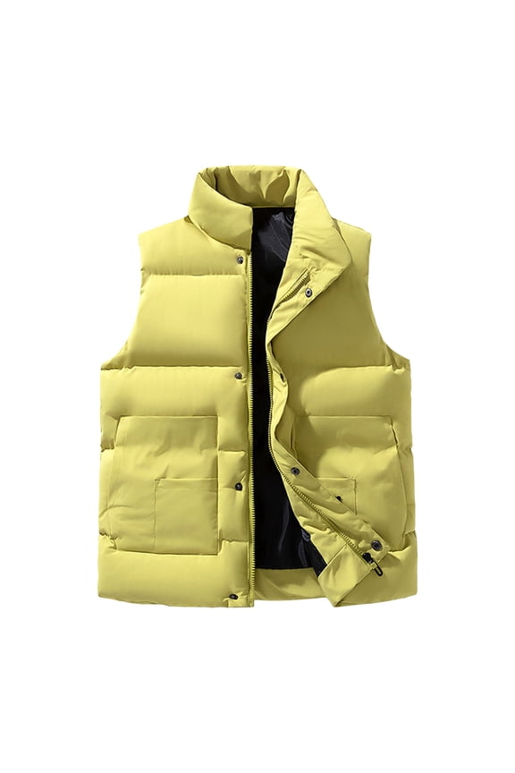 Mens Puffer Vest Zip-Up Stand Collar Quilted Puffy Jacket Vest Cotton Padded Windproof Sleeveless Winter Coat Yellow, XL