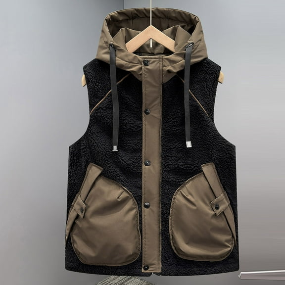 Mens Puffer Vests with Hood,Sleeveless Winter Jacket with Pockets,Full Zipper Warm Thick Outerwear M-4XL