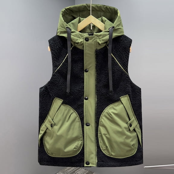 Mens Puffer Vests with Hood,Sleeveless Winter Jacket with Pockets,Full Zipper Warm Thick Outerwear M-4XL