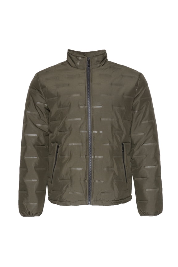 Mens Puffer Zipper Jacket Warm Lining Mechanical Stretch Front Pockets Olive L