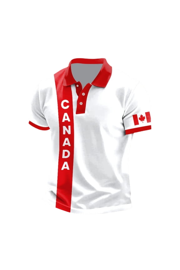 Mens Pullover Canada Flag Printed Slim Short Sleeve Style Short Sleeve Beach Tops,White,5XL