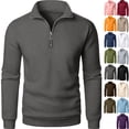 thumbnail image 1 of Mens Pullover Fashion Casual Solid Color Stand Up Collar Zipper Long Sleeved Pullover Top Comfortable Lightweight Men's Quarter Zip Up Mock Neck Pullover Casual Soft Sport Sweatshirt, 1 of 6