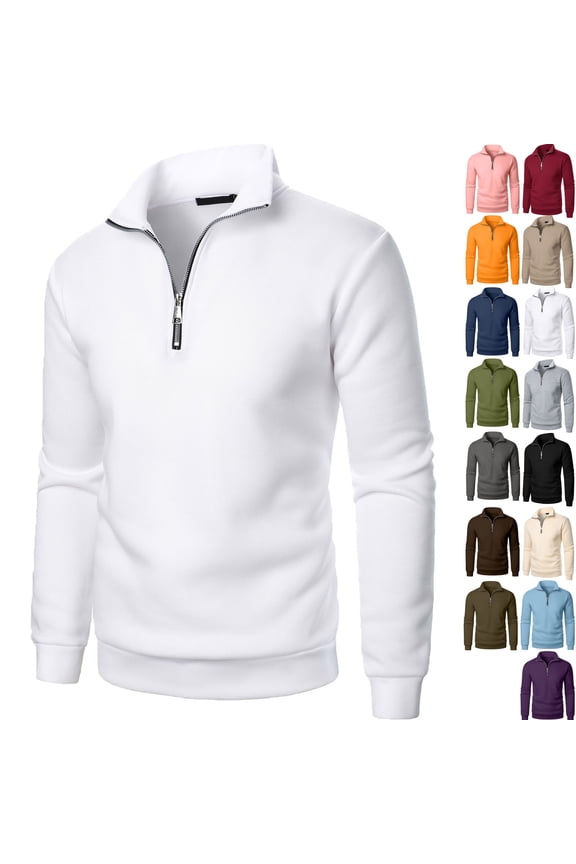 Mens Pullover Fashion Casual Solid Color Stand Up Collar Zipper Long Sleeved Pullover Top Comfortable Lightweight Men's Quarter Zip Up Mock Neck Pullover Casual Soft Sport Sweatshirt