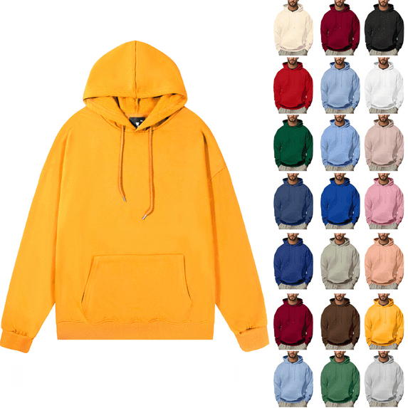 Mens Pullover Hooded Sweatshirt Relaxed Fit Midweight Long Sleeve Solid Athletic Sweat shirt with Pocket