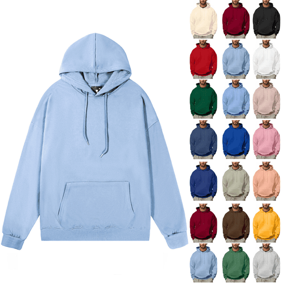 Mens Pullover Hooded Sweatshirt Relaxed Fit Midweight Long Sleeve Solid Athletic Sweat shirt with Pocket