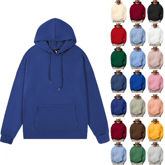 Mens Pullover Hooded Sweatshirt Relaxed Fit Midweight Long Sleeve Solid Athletic Sweat shirt with Pocket