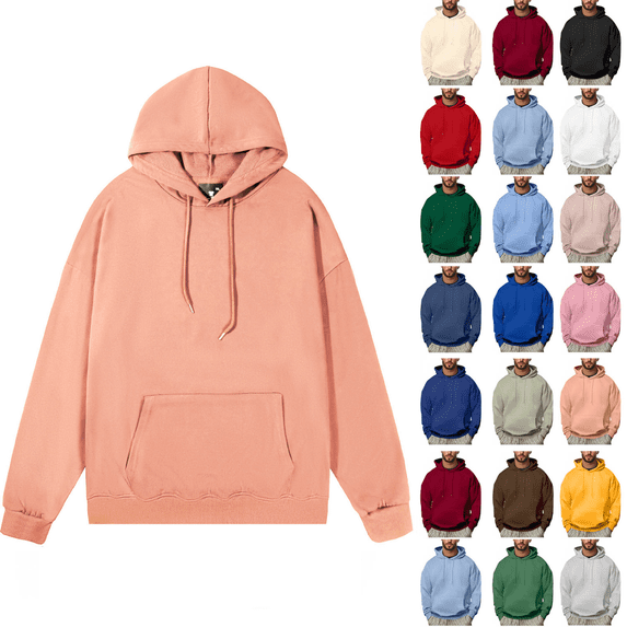 Mens Pullover Hooded Sweatshirt Relaxed Fit Midweight Long Sleeve Solid Athletic Sweat shirt with Pocket