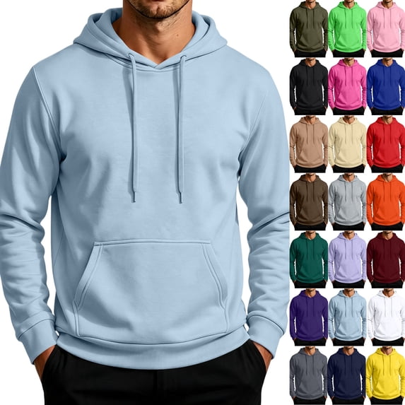 Mens Pullover Hoodie Cotton Long Sleeve Hooded Sweatshirt with Pocket | Fall Winter Solid Sweatshirt Long Sleeve Casual Pullover Tops Fashion Hoodies & Sweatshirts Light Blue 2XL