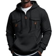 thumbnail image 1 of Mens Pullover Hoodie Fleece Sweatshirt Chest Zip Pockets Kangaroo Pocket Casual Hooded Top, 1 of 8