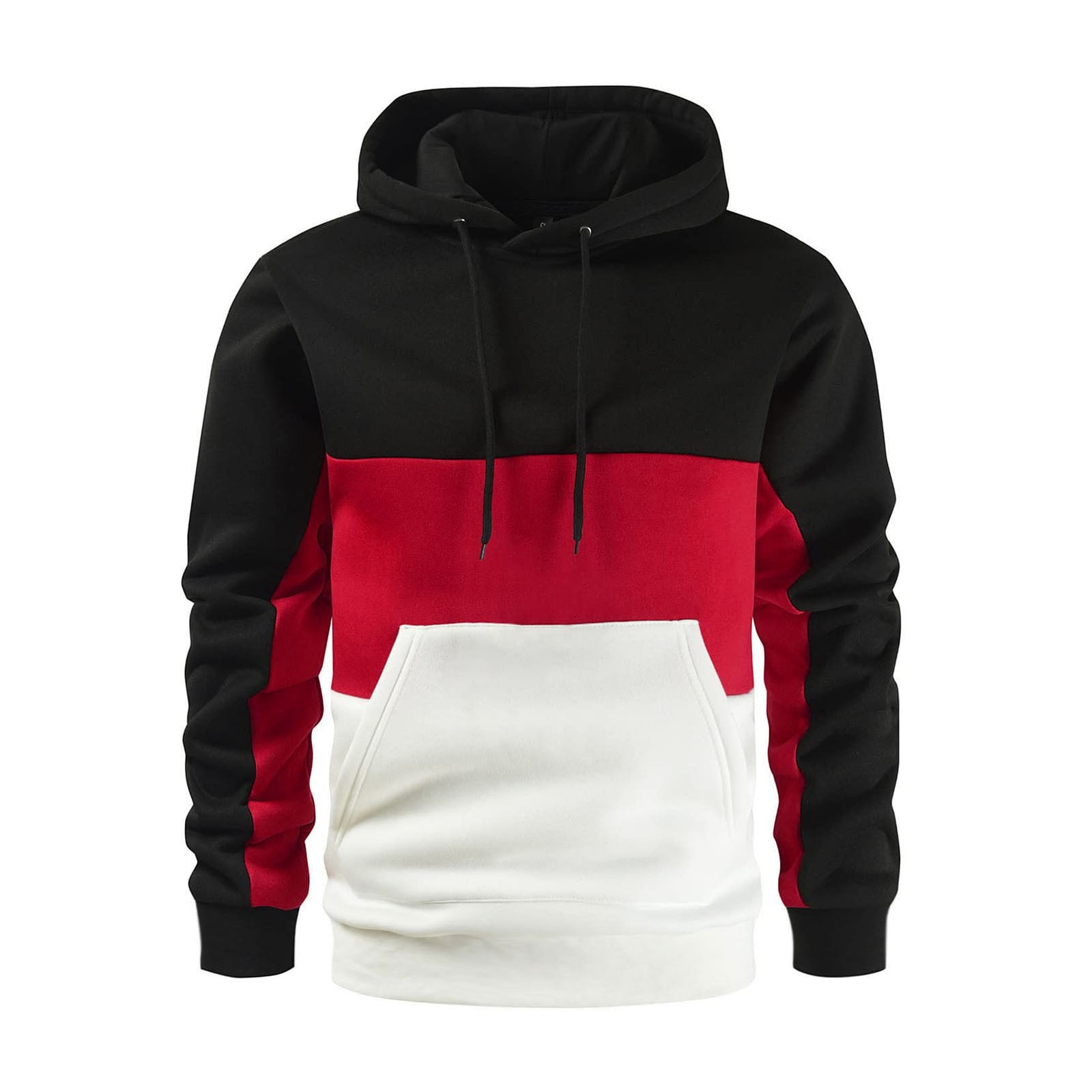Mens Pullover Hoodie Sweatshirt Drawstring Hooded Color Block