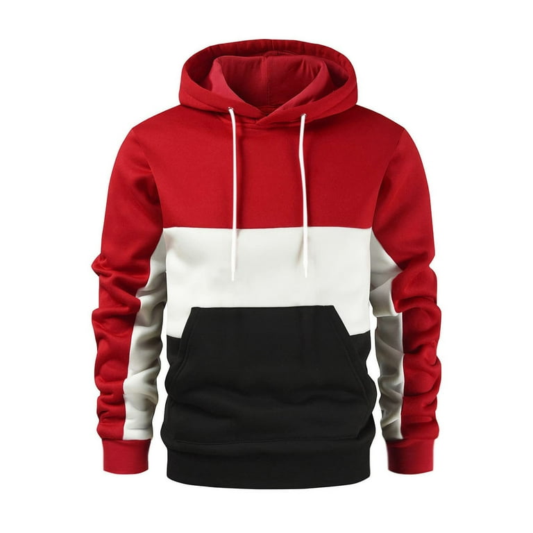 red hoodies for men mens pullover hoodie sweatshirt drawstring hooded color  block hoodie mens with pocket
