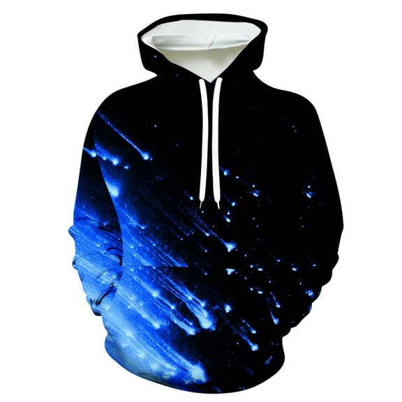 Mens Pullover Hoodies Meteor Printing Hoodies Front Pocket Casual Sweatshirts Drawstring Hooded Loose Fit Pulovers Long Sleeves Jumpers Ribbed Cuff And Hem Windproof Autumn Warm Tops Outdoor
